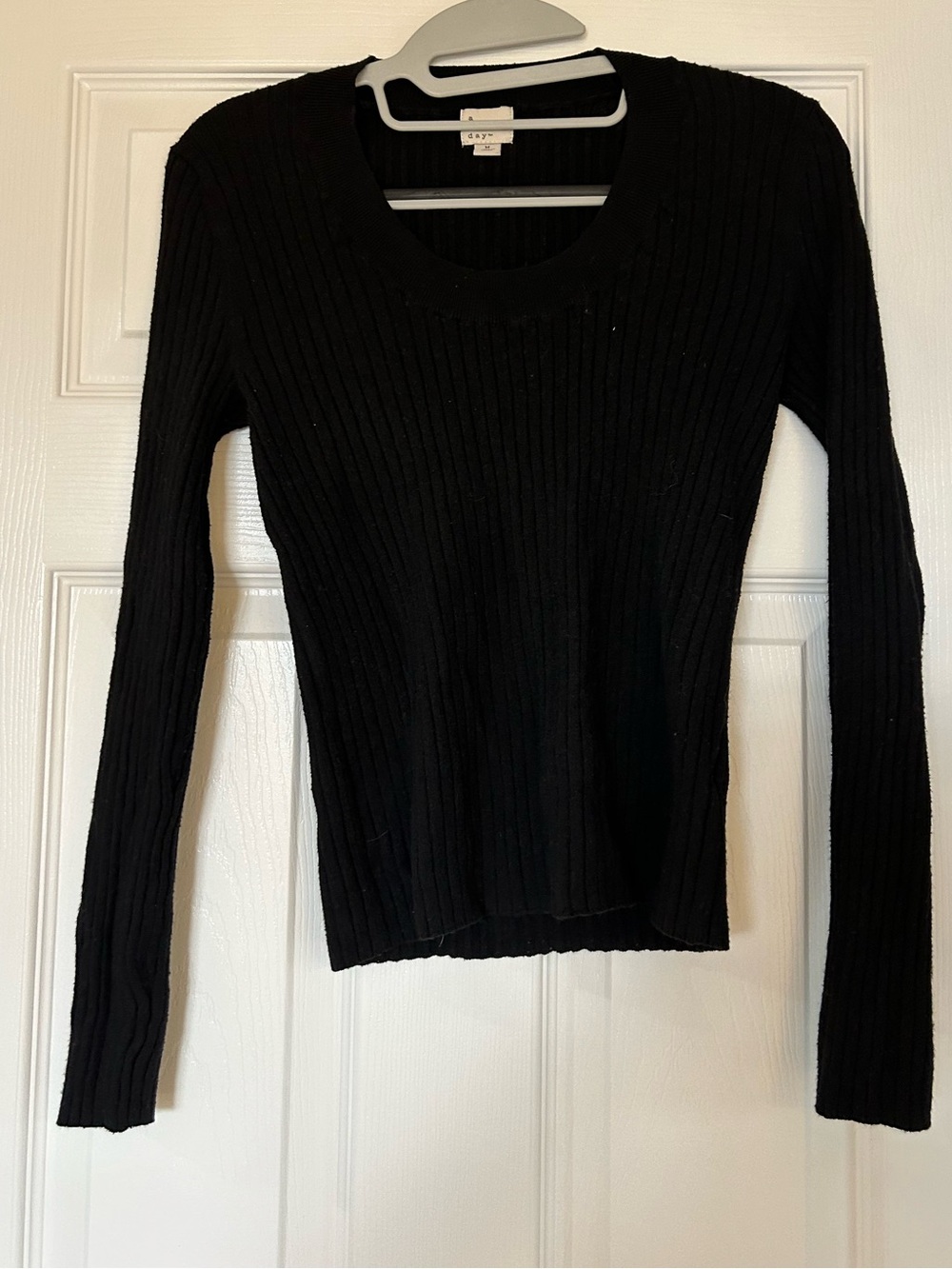 A new day Black Ribbed Long-Sleeve Knit Top
